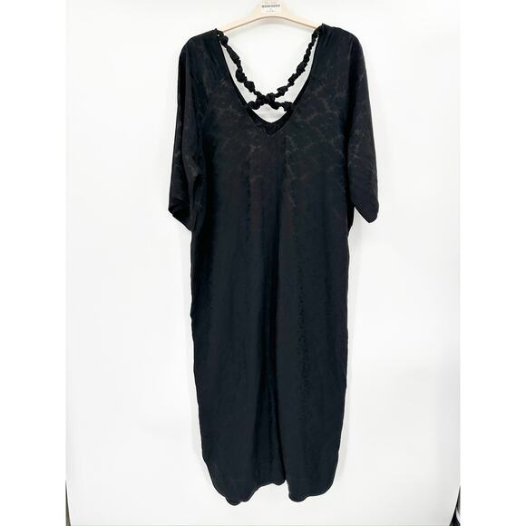 Ganni Black Jacquard V-Neck Oversized Midi Dress Size 38 - Picture 6 of 7